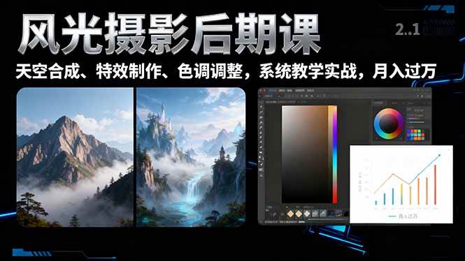 （16433期）风光摄影后期课，一键换天空合成、特效制作、色调调整，月入过万-凡人轻创
