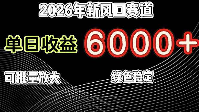 （17135期）2026年新风口赛道，当日6000+以上，可批量放大，月收入20万+，长期绿色稳定的项目-凡人轻创
