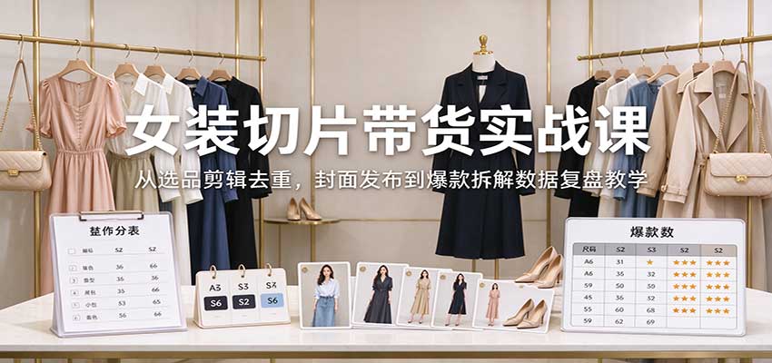 女装切片带货实战课:从选品剪辑去重,封面发布到爆款拆解数据复盘教学-凡人轻创