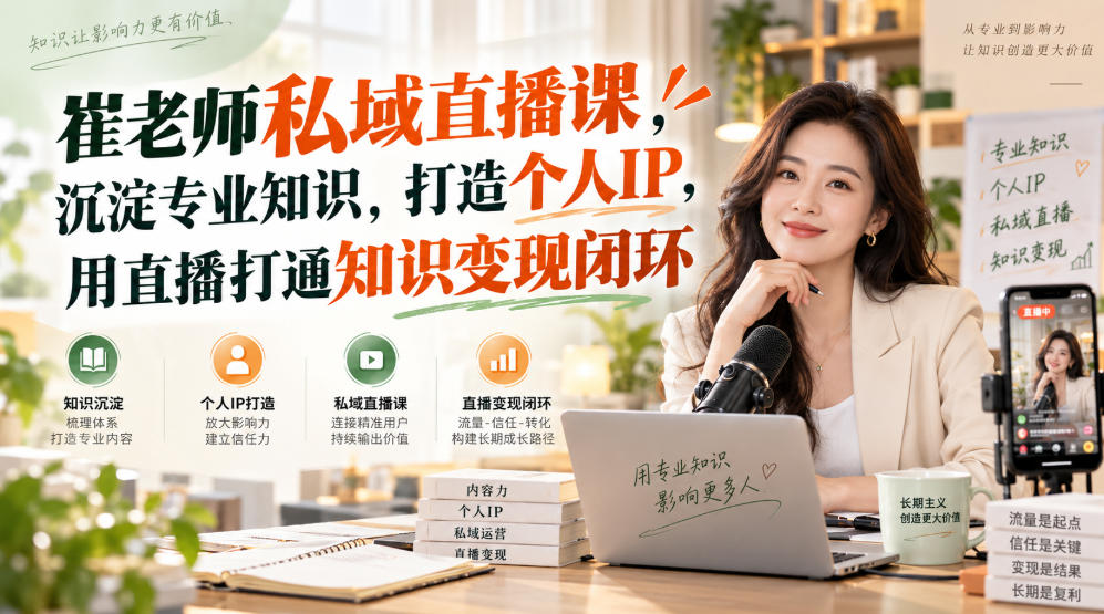 崔老师私域直播课,沉淀专业知识,打造个人IP,用直播打通知识变现闭环-凡人轻创