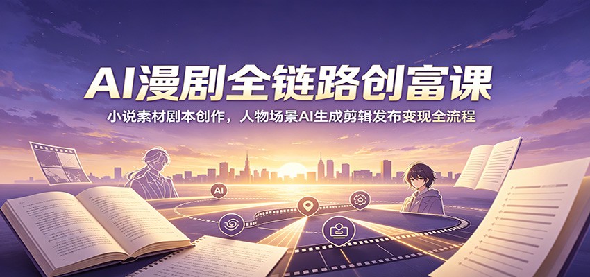 AI漫剧全链路创富课:小说素材剧本创作,人物场景AI生成剪辑发布变现全流程-凡人轻创