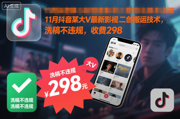 11月抖音某大V最新影视二创搬运技术,洗稿不违规,收费298 11月抖音某大V最新影视二创搬运技术,洗稿不违规,收费298