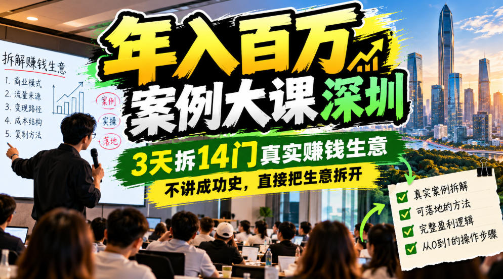 年入百W案例大课深圳，3天拆14门真实賺钱生意，不讲成功史，直接把生意拆开-凡人轻创
