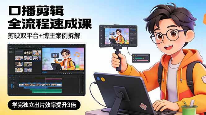 (17420期)口播剪辑全流程速成课,剪映双平台+博主案例拆解,学完独立出片效率提升3倍-凡人轻创