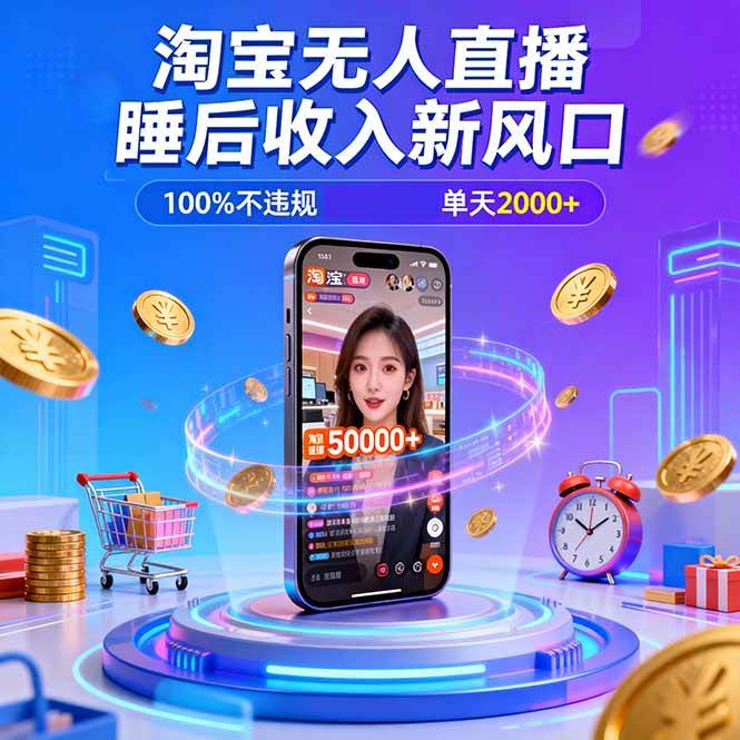 (16822期)淘宝无人直播,不违规不封号,直播100小时卖了5万,年底旺季!-凡人轻创