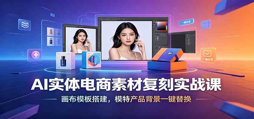 AI实体电商素材复刻实战课:画布模板搭建,模特产品背景一键替换-凡人轻创
