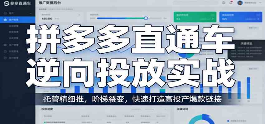 拼多多直通车逆向投放实战:托管精细推,阶梯裂变,快速打造高投产爆款链接-凡人轻创