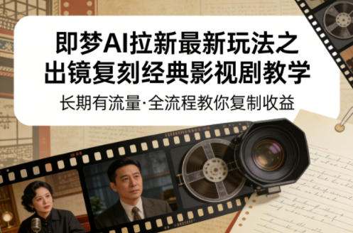 即梦AI拉新最新玩法之出镜复刻经典影视剧教学，长期有流量，全流程教你复制收益-凡人轻创