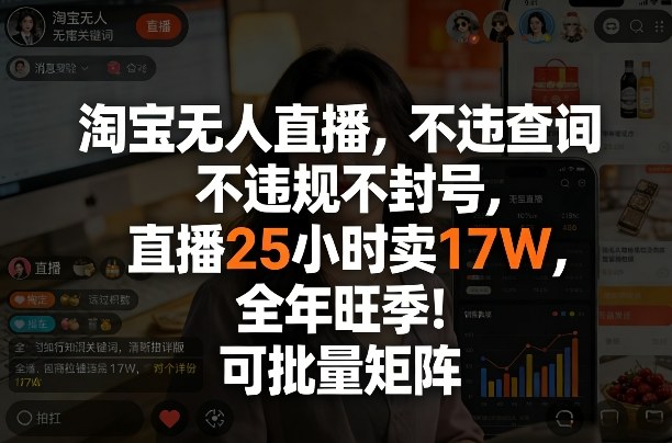 淘宝无人直播，不违规不封号，直播25小时卖17W，全年旺季！可批量矩阵【揭秘】-凡人轻创