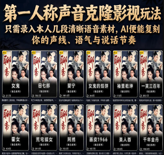 第一人称声音克隆影视玩法，只需录入本人几段清晰语音素材，AI便能复刻你的声线、语气与说话节奏-凡人轻创