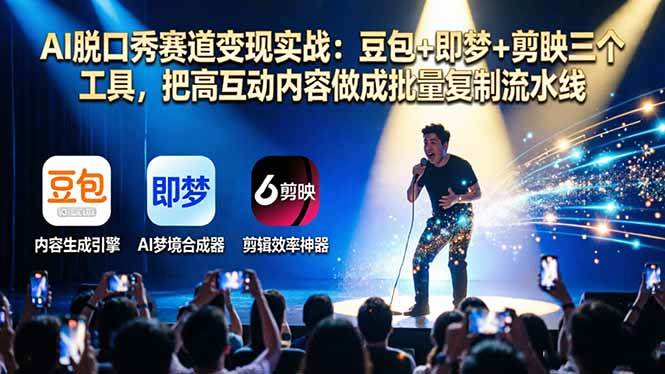 （17990期）AI脱口秀赛道变现实战：豆包+即梦+剪映三个工具，把高互动内容做成批量复制流水线-凡人轻创