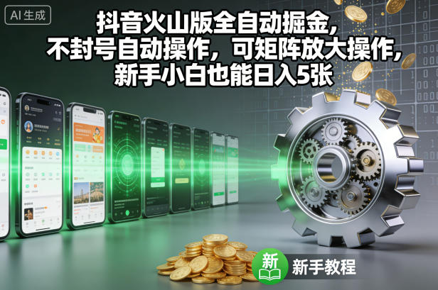 抖音火山版全自动掘金，不封号自动操作，可矩阵放大操作，新手小白也能日入5张【揭秘】-凡人轻创