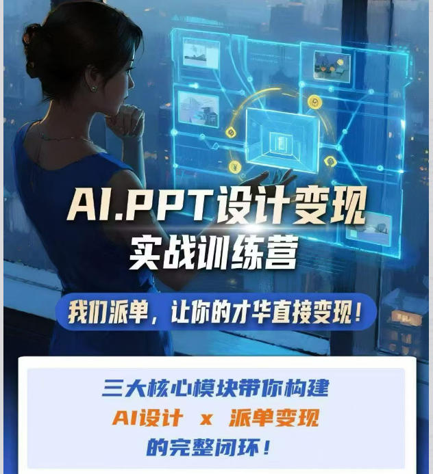 AI+PPT设计变现实战训练营,我们派单,让你的才华直接变现,三大核心模块带你构建Al设计x派单变现的完整闭环-凡人轻创