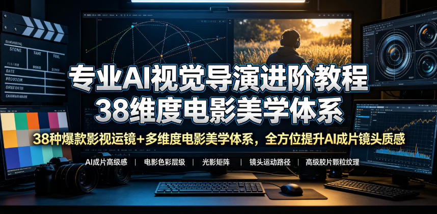 专业AI视觉导演进阶教程，38种爆款影视运镜+多维度电影美学体系，全方位提升AI成片高级感与镜头质感-凡人轻创