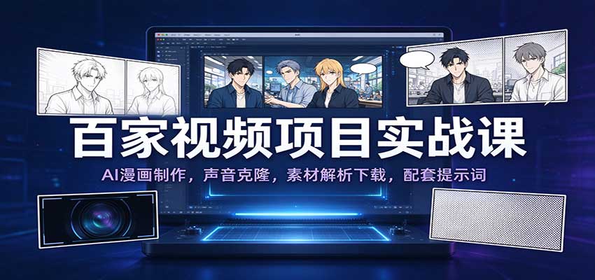 百家视频项目实战课:AI漫画制作,声音克隆,素材解析下载,配套提示词-凡人轻创