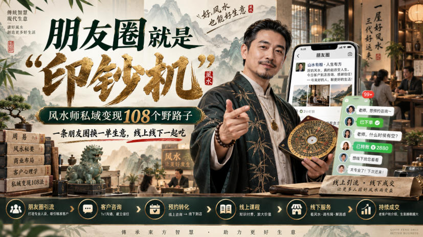 朋友圈就是“印钞机”,风水师私域变现108个野路子,一条朋友圈换一单生意,线上线下一起吃【文档】-凡人轻创