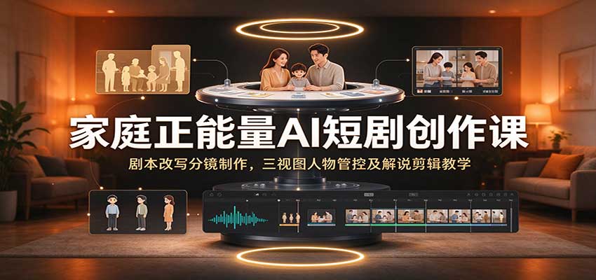 家庭正能量AI短剧创作课:剧本改写分镜制作,三视图人物管控及解说剪辑教学-凡人轻创