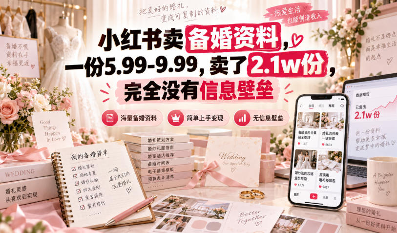 小红书卖备婚资料,一份5.99-9.99,卖了2.1w份,完全没有信息壁垒-凡人轻创