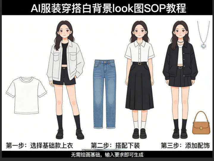 AI服装穿搭白背景look图SOP教程,不用会画画,提几句具体要求,AI就能还你一个奇迹-凡人轻创