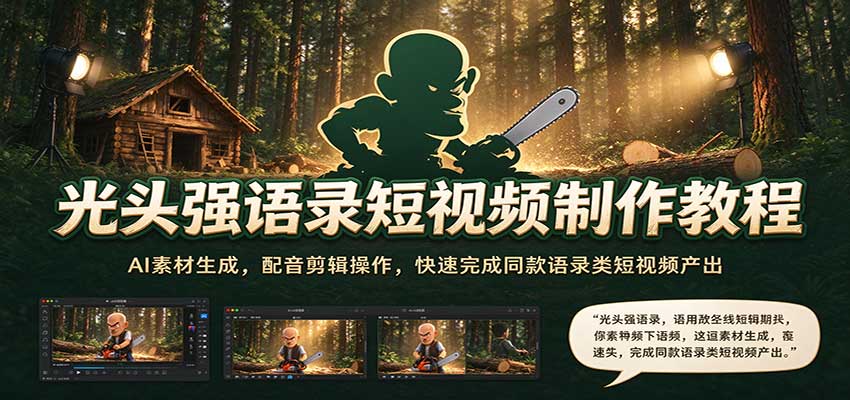 光头强语录短视频制作教程:AI素材生成,配音剪辑操作,快速完成同款语录类短视频产出-凡人轻创