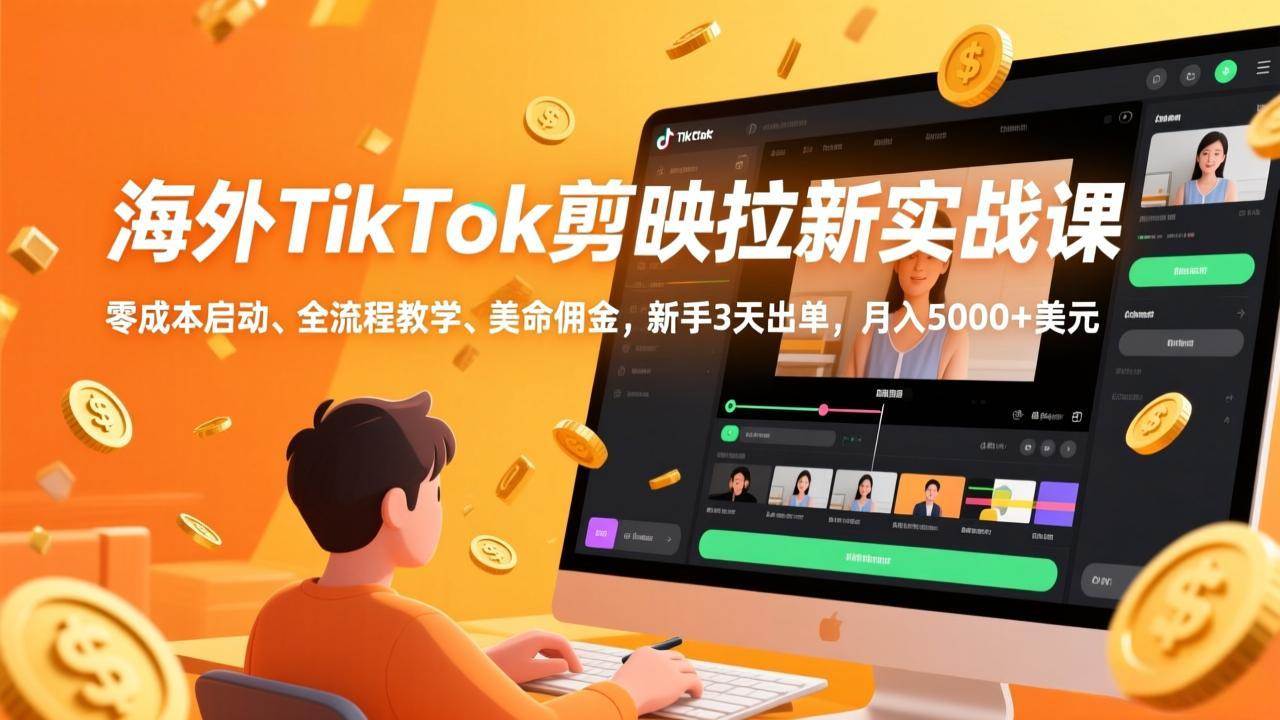 （17340期）海外TikTok剪映拉新实战课，零成本启动、全流程教学、美金佣金，新手3天出单，月入5000+美元-凡人轻创