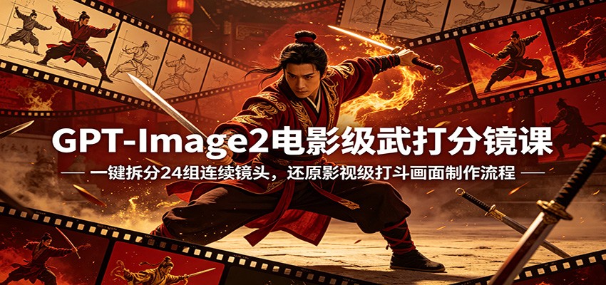 GPT-Image2电影级武打分镜课：一键拆分24组连续镜头，还原影视级打斗画面制作流程-凡人轻创