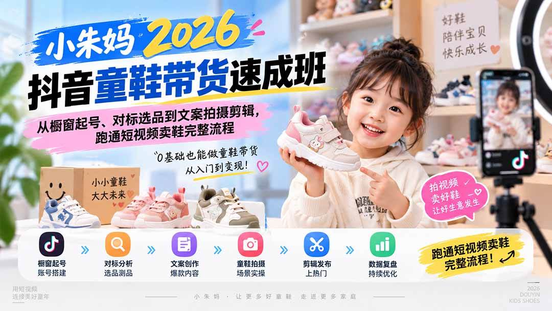 (20267期)小朱妈2026抖音童鞋带货速成班:从橱窗起号、对标选品到文案拍摄剪辑,跑通短视频卖鞋完整流程-凡人轻创