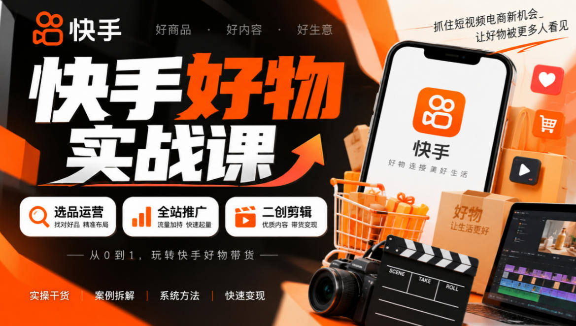 快手好物实战课|选品运营+全站推广+二创剪辑带货变现-凡人轻创