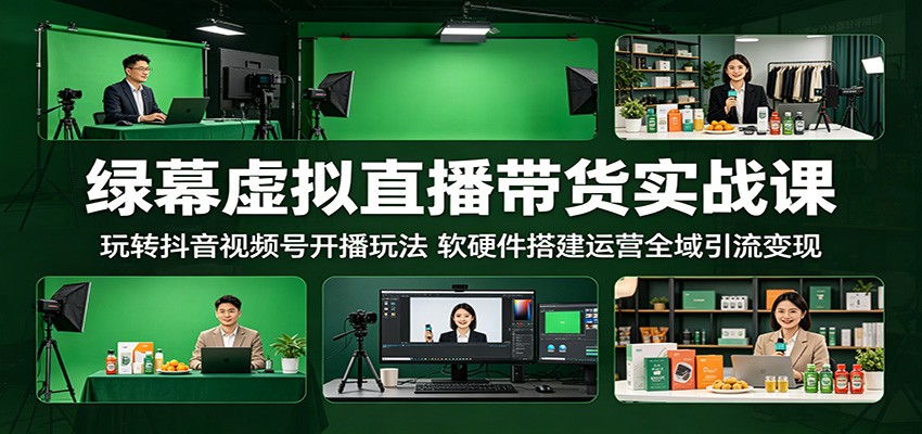绿幕虚拟直播带货实战课:玩转抖音视频号开播玩法,软硬件搭建运营全域引流变现-凡人轻创
