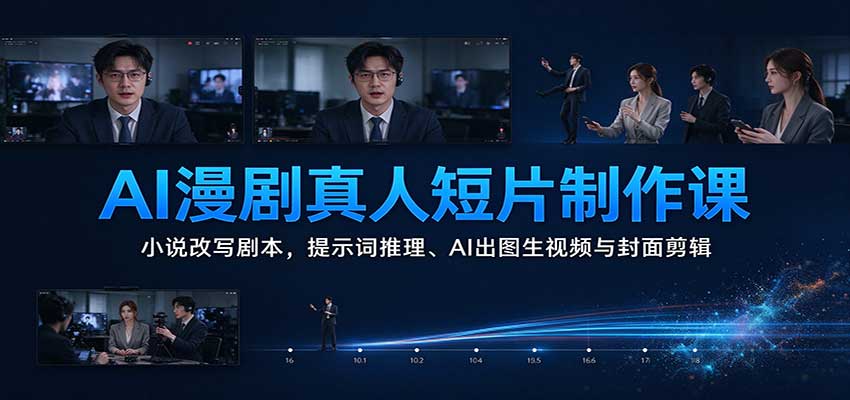AI漫剧真人短片制作课：小说改写剧本，提示词推理、AI出图生视频与封面剪辑-凡人轻创
