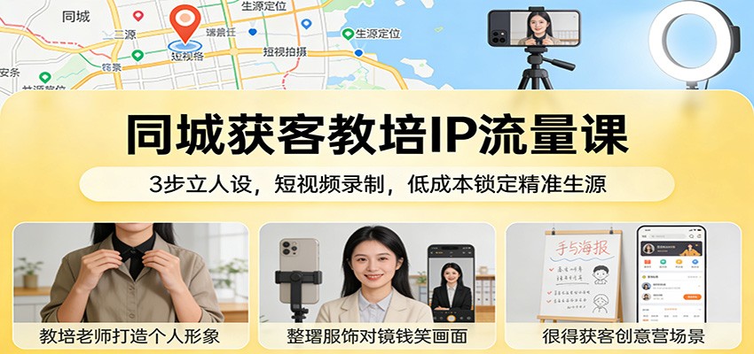 同城获客教培IP流量课：3步立人设，短视频录制，低成本锁定精准生源-凡人轻创