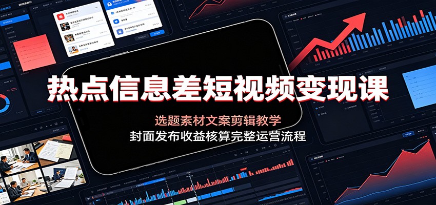 热点信息差短视频变现课：选题素材文案剪辑教学，封面发布收益核算完整运营流程-凡人轻创