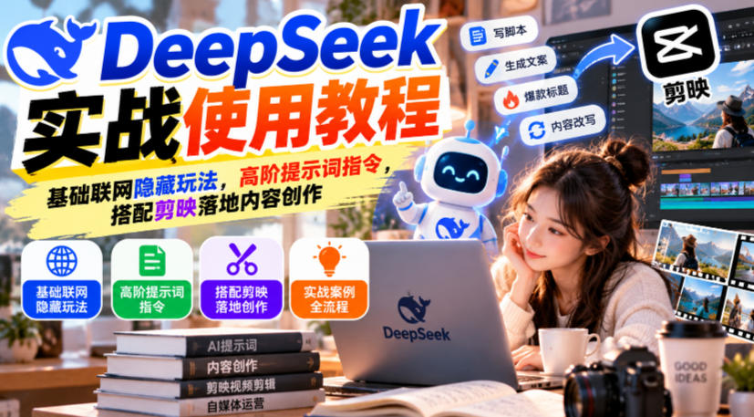 DeepSeek实战使用教程|基础联网隐藏玩法,高阶提示词指令,搭配剪映落地内容创作-凡人轻创