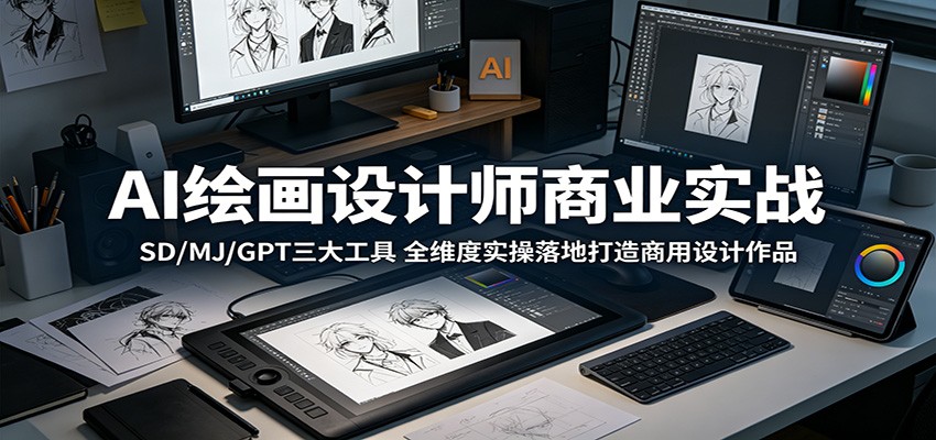 AI绘画设计师商业实战:SD/MJ/GPT三大工具,全维度实操落地打造商用设计作品-凡人轻创
