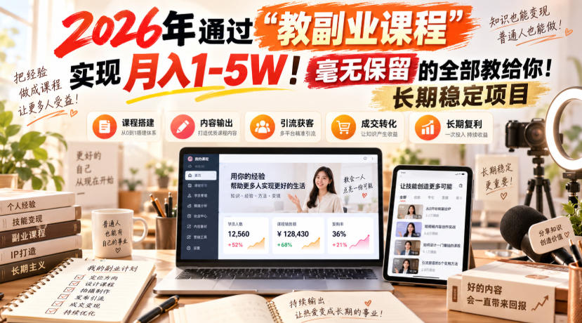2026年通过“教副业”实现月入1-5W!毫无保留的全部教给你!长期稳定项目-凡人轻创