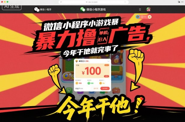 微信小程序小游戏暴力撸广告，单机日入100，今年干他就完事了-凡人轻创