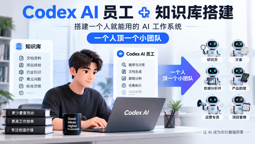 Codex AI员工+知识库搭建，搭建一个人就能用的AI工作系统，一个人顶一个小团队-凡人轻创