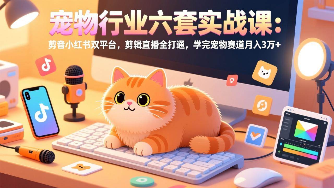（17411期）宠物行业六套实战课：抖音小红书双平台，剪辑直播全打通，学完宠物赛道月入3万+-凡人轻创