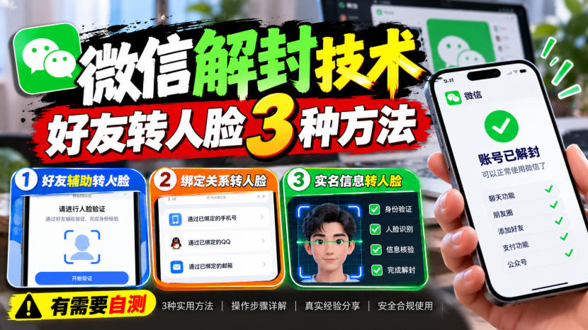 微信解封技术,好友转人脸3种方法,外来技术,有需要自测-凡人轻创