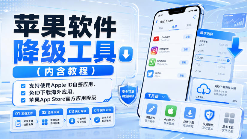 苹果软件降级工具(内含教程),支持使用Apple ID自签应用、免ID下载海外应用、苹果App Store官方应用降级等-凡人轻创