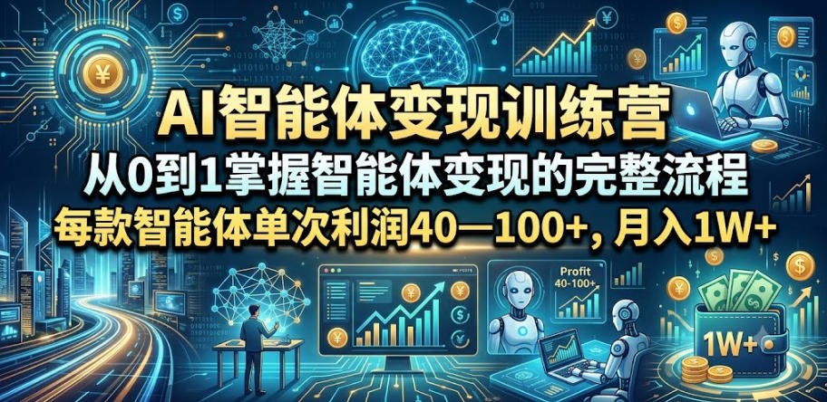 AI智能体变现训练营，从0到1掌握智能体变现的完整流程，每款智能体单次利润40—100+，月入1W+-凡人轻创