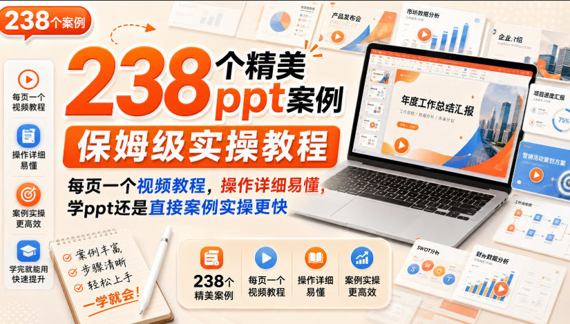238个精美ppt案例保姆级实操教程,每页一个视频教程,操作详细易懂,学ppt还是直接案例实操更快 238个精美ppt案例保姆级实操教程,每页一个视频教程,操作详细易懂,学ppt还是直接案例实操更快