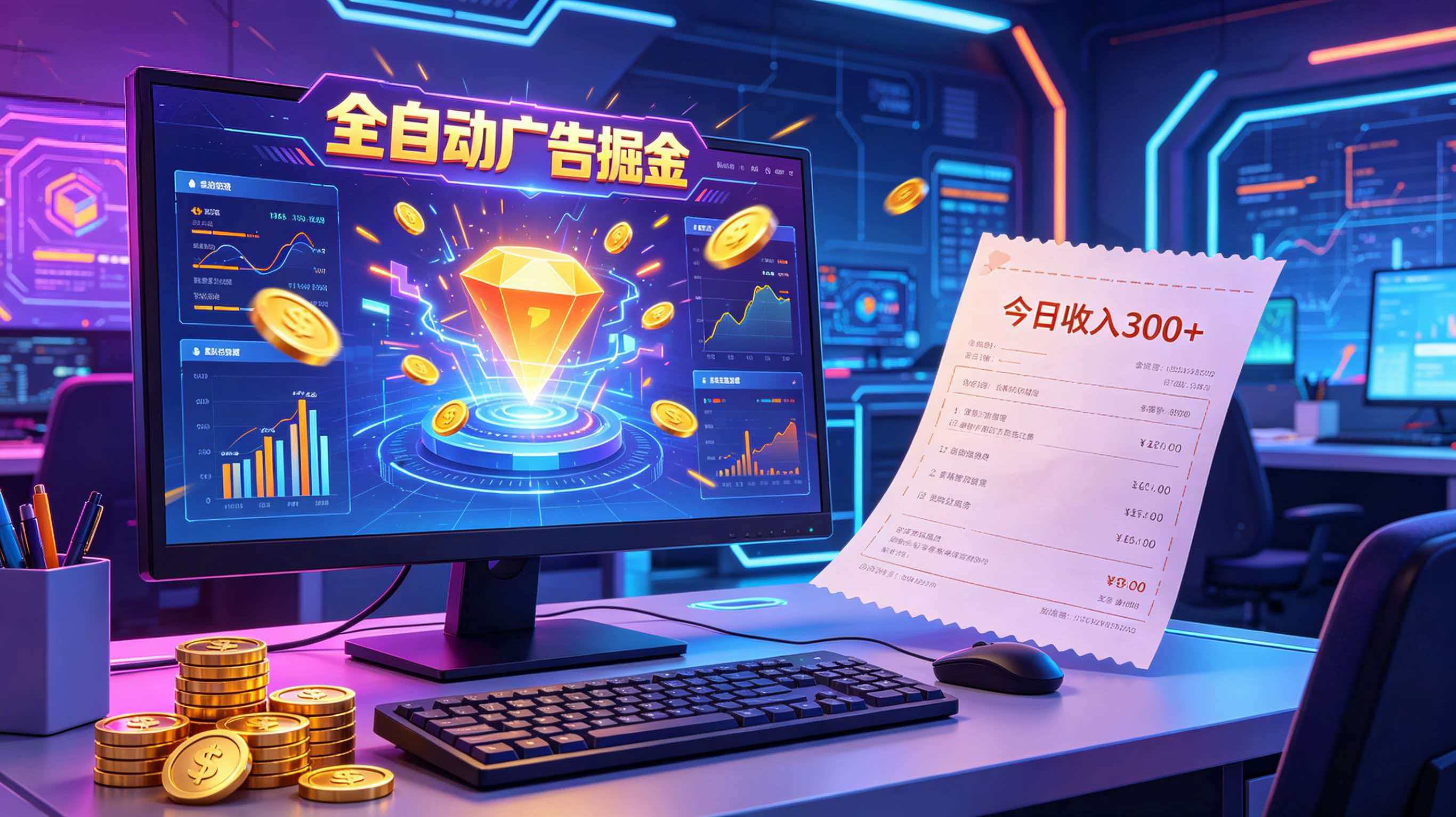 全自动广告掘金，日入300+。全程Ai自动化运行，解放双手，时间自由。收益稳定-凡人轻创