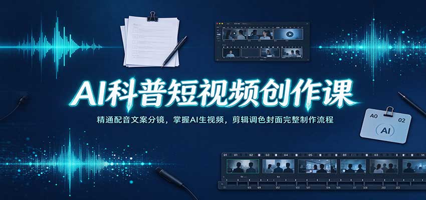 AI科普短视频创作课:精通配音文案分镜,掌握AI生视频,剪辑调色封面完整制作流程-凡人轻创