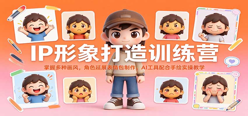 IP形象打造训练营:掌握多种画风,角色延展表情包制作,AI工具配合手绘实操教学-凡人轻创