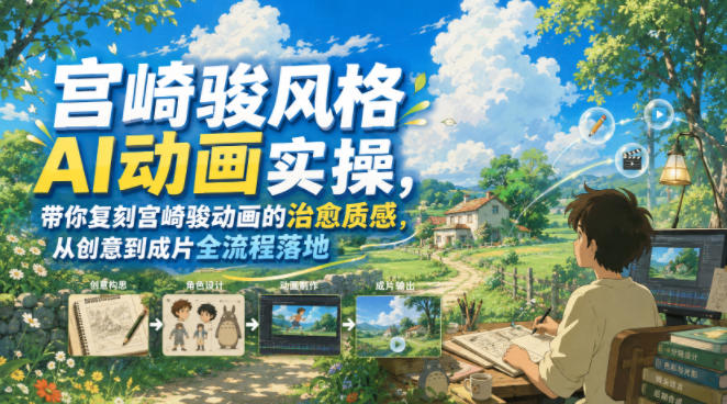 宫崎骏风格AI动画实操,带你复刻宫崎骏动画的治愈质感,从创意到成片全流程落地-凡人轻创