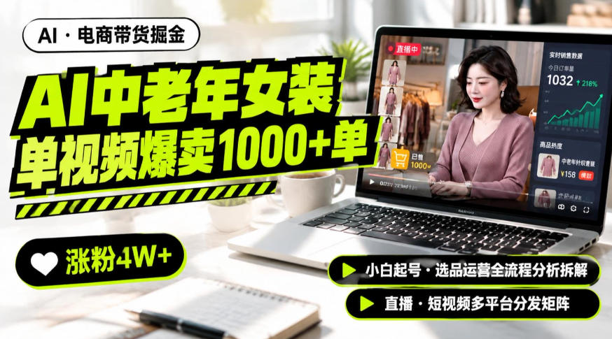 AI中老年服装带货赛道新玩法,一个视频卖出1000多单涨粉4W+,小白起号选品运营全流程分析拆解-凡人轻创