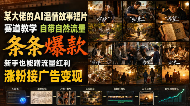 某大佬的AI温情故事短片赛道教学,自带自然流量,条条爆款,新手也能蹭流量红利,涨粉接广告变现(更新)-凡人轻创