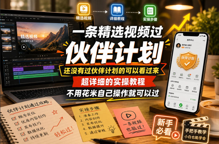 一条精选视频过伙伴计划，还没有过伙伴计划的可以看过来，超详细的实操教程，不用花米自己操作就可以过-凡人轻创