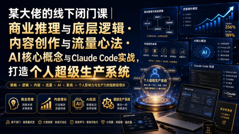 某大佬的线下闭门课|商业推理与底层逻辑・内容创作与流量心法・AI核心概念与Claude Code实战,打造个人超级生产系统【录音+图片】-凡人轻创